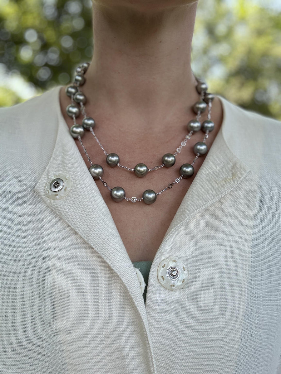 Lugano Grey Tahitian Pearl & Rose Cut Diamond Necklace 13mm 41.5
