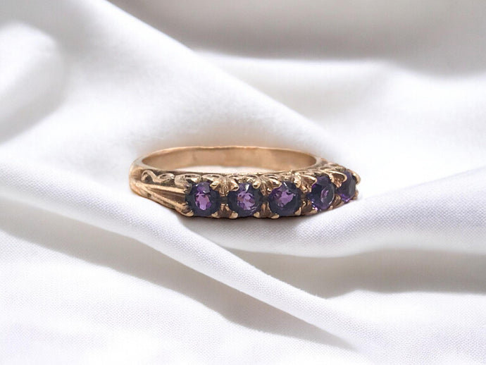 Victorian 5 Stone Amethyst Band 9K Rose Gold
