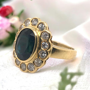 18K Yellow Gold Sapphire & Diamond Halo Ring
