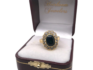 18K Yellow Gold Sapphire & Diamond Halo Ring