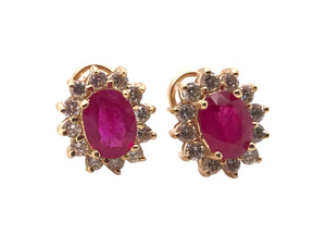14K Yellow Gold Ruby & Diamond Earrings