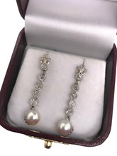 Edwardian Era Platinum Bezel Set Diamond & Pearl Dangle Earrings