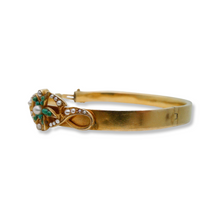 14K VINTAGE TURQUOISE AND PEARL CONVERSION BANGLE