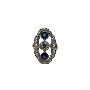 ART DECO DIAMOND AND SAPPHIRE PLATINUM RING