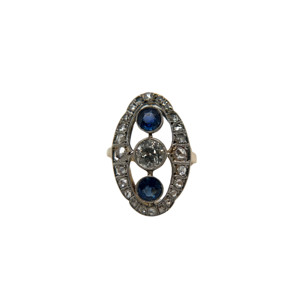 ART DECO DIAMOND AND SAPPHIRE PLATINUM RING