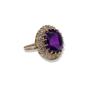 RETRO 14K AMETHYST AND DIAMOND RING