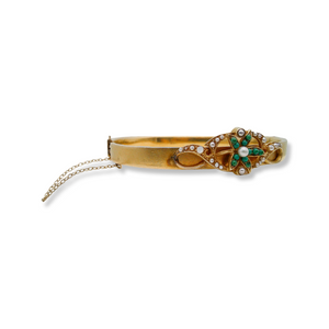 14K VINTAGE TURQUOISE AND PEARL CONVERSION BANGLE