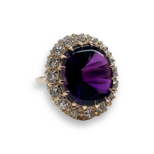 RETRO 14K AMETHYST AND DIAMOND RING