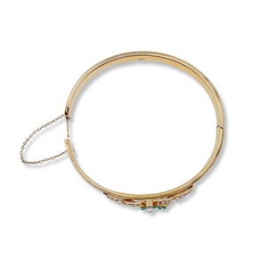 14K VINTAGE TURQUOISE AND PEARL CONVERSION BANGLE