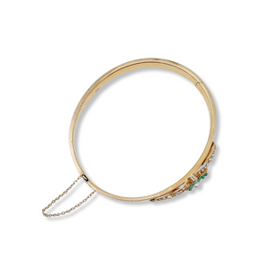 14K VINTAGE TURQUOISE AND PEARL CONVERSION BANGLE