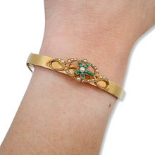 14K VINTAGE TURQUOISE AND PEARL CONVERSION BANGLE