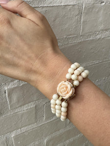 Vintage Rose Gold Triple Strand Angel Skin Coral Bracelet