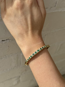 Vintage Emerald & Diamond Bangle Bracelet 14K Yellow Gold