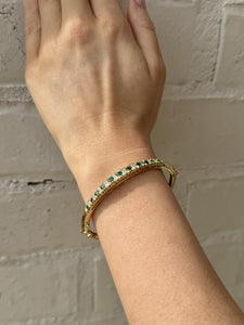Vintage Emerald & Diamond Bangle Bracelet 14K Yellow Gold