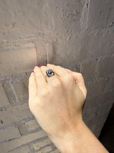 Art Deco Style Reproduction Diamond & Sapphire Cocktail Ring