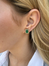 Vintage Emerald & Diamond Stud Earrings 14K Yellow Gold