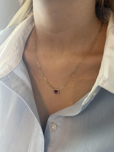 Paperclip Style Bezel Set Ruby Necklace 14K Yellow Gold