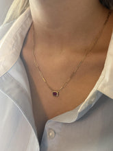 Paperclip Style Bezel Set Ruby Necklace 14K Yellow Gold