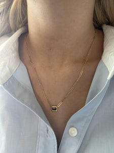 Paperclip Style Bezel Set Sapphire Necklace 14K Yellow Gold