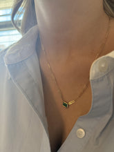 Paperclip Style Bezel Set Emerald Necklace 14K Yellow Gold