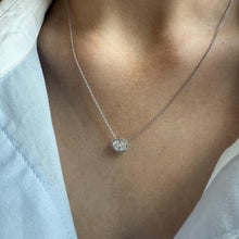 Dainty Oval Diamond Halo Pendant Necklace 18K White Gold