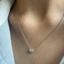 Dainty Oval Diamond Halo Pendant Necklace 18K White Gold