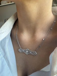 Vintage Filigree Diamond Brooch Conversion Necklace