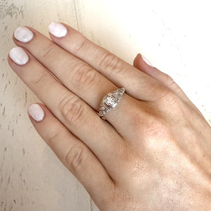 Vintage Dainty Filigree Diamond Ring 18K White Gold