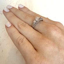 Vintage Dainty Filigree Diamond Ring 18K White Gold