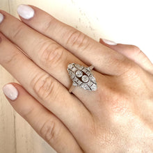 Vintage Dainty Old European Cut Diamond Cocktail Ring 18K White Gold
