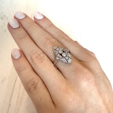 Vintage Dainty Old European Cut Diamond Cocktail Ring 18K White Gold