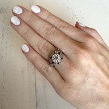 Vintage Art Deco 1.97 Carat Old European Cut Diamond & Sapphire Engagement Ring