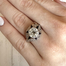 Vintage Art Deco 1.97 Carat Old European Cut Diamond & Sapphire Engagement Ring