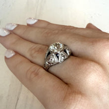 Vintage Art Deco 1.97 Carat Old European Cut Diamond & Sapphire Engagement Ring