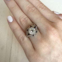 Vintage Art Deco 1.97 Carat Old European Cut Diamond & Sapphire Engagement Ring