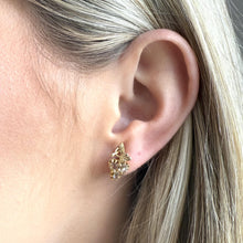 Vintage Rose Cut Diamond Grape Leaf Earrings 14K Yellow Gold