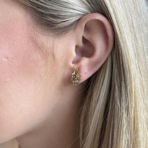 Vintage Rose Cut Diamond Grape Leaf Earrings 14K Yellow Gold