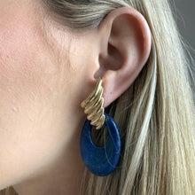 Unique Large Statement Lapis Earrings 14K Yellow Gold