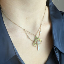 Vintage Enamel Lavalier Pearl Necklace Yellow Gold