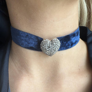 Vintage Georgian Era Rose Cut Diamond Blue Velvet Choker Necklace
