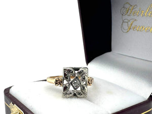 Vintage 1940's Signed First Lady Diamond Filigree Ring 14K Yellow Gold
