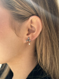 Vintage Georgian Era Clover Rose Cut Diamond & Pearl Earrings