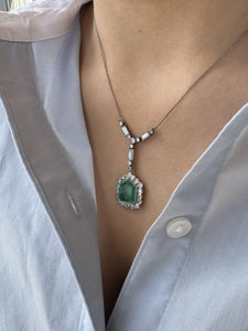 Vintage Art Deco Era Colombian Emerald & Diamond Necklace