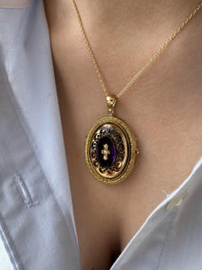Vintage Victorian Era Large Locket Amethyst & Pearl Cross