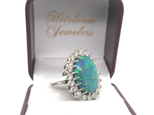 Vintage Platinum Black Opal & Diamond Ring