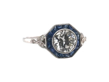 Art Deco Style 0.96 Carat Diamond & Sapphire Ring GIA