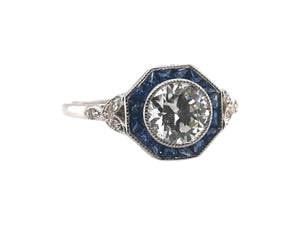 Art Deco Style 0.96 Carat Diamond & Sapphire Ring GIA