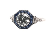 Art Deco Style 0.96 Carat Diamond & Sapphire Ring GIA