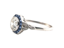 Art Deco Style 0.96 Carat Diamond & Sapphire Ring GIA