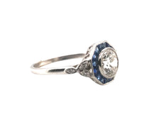 Art Deco Style 0.96 Carat Diamond & Sapphire Ring GIA
